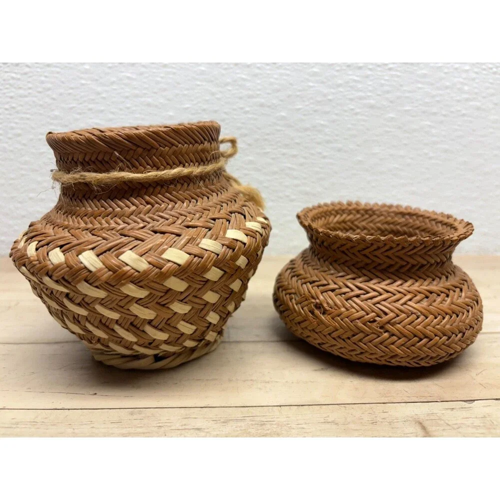 Vtg Set Of 2 Tarahumara Pine Needles Basket Handmade IN USA